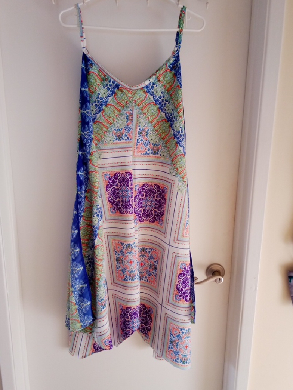 Speed Control Multicolor Patchwork Slip Dress in Blue and Purple